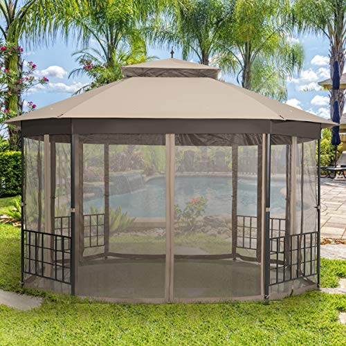 Tangkula 10 x 12 Ft Patio Gazebo, Heavy Duty Octagonal Gazebo Canopy w