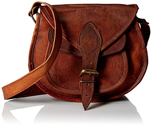 AOL 11" Handmade Women Vintage Style Genuine Brown Leather Cross Body Shoulder Bag