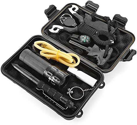 Emergency Survival Kit, 7-in-1 Outdoor Self-help SOS Survival Tools Bag, Flashlight Compass Whistle for Hiking, Camping, Mountain Climbing, Hunting