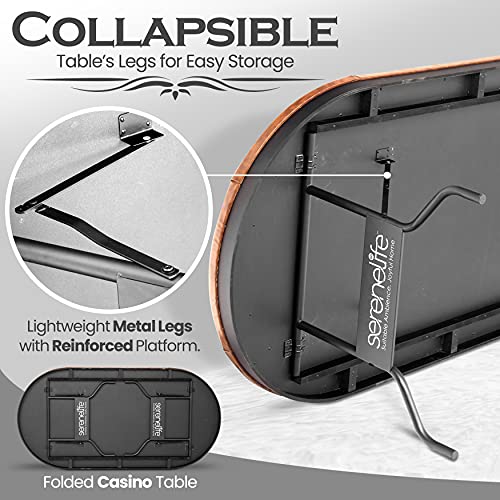 SereneLife-Foldable-and-Portable-PokerCasino-Table-Game-Table-for-10-Players-Casino-Grade-Cloth-with-Stylish-and-Water-Resistant-Cushioned-Rail-with-Ten-Drink-Holders-SLPT720