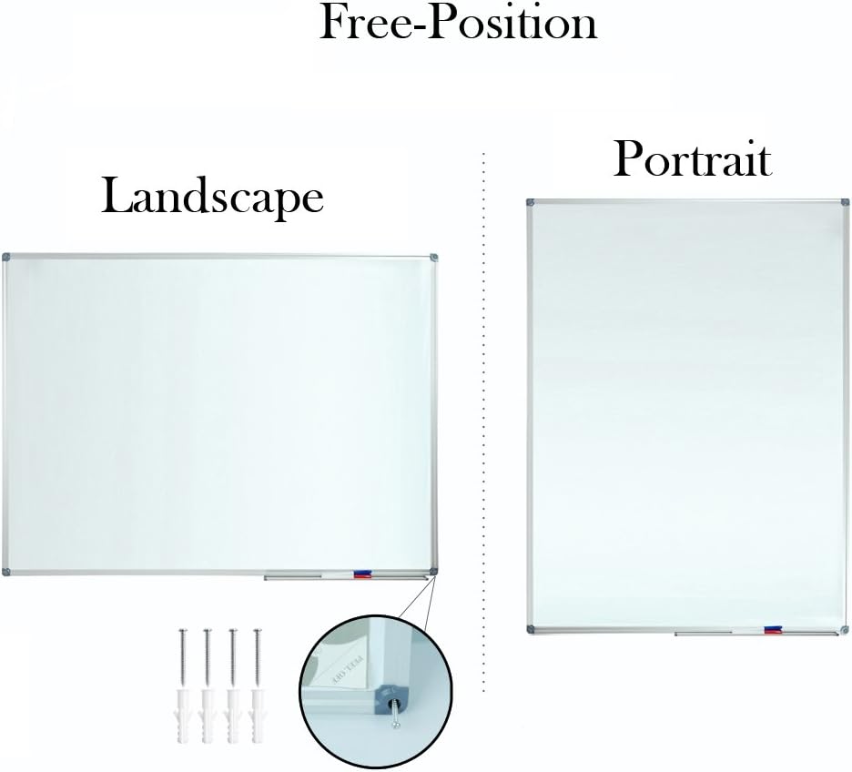 Lockways White Board Dry Erase Board 48 x 36 - Magnetic Whiteboard 4 X 3, Silver Aluminium Frame, Set Including 1 Detachable Aluminum Marker Tray, 3 Dry Erase Markers, 8 Magnets : Office Products