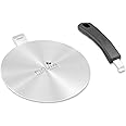 7.87inch Stainless Steel Induction Cooktop Adapter Plate, Heat Diffuser for Glass and Electric Cooktop, Detachable Handle