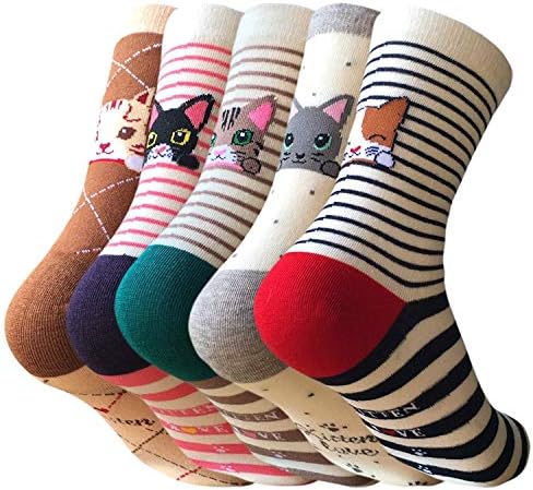 5 Pack Womens Cute Animals Socks Colorful Funny Cotton Casual Crew Funky Novelty Socks