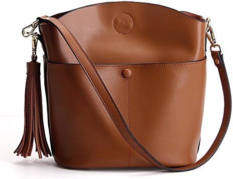 Hycurey Women's Genuine Leather Purses Small Handbag Tassel Crossbody Bags Shoulder Bag (Brown)
