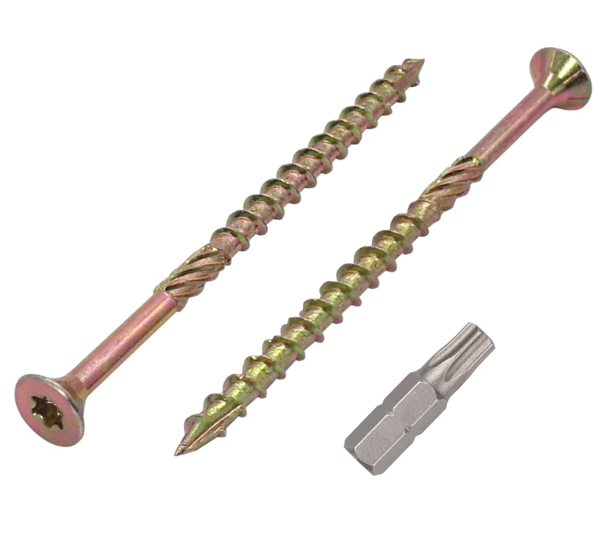 (Pack of 60 pcs) Yellow Zinc Plated Steel 6.0 x 100 mm Wood Screws, Torx Head, Type 17, Countersunk Head, Chipboard Screws (60, 6.0 x 100 mm)