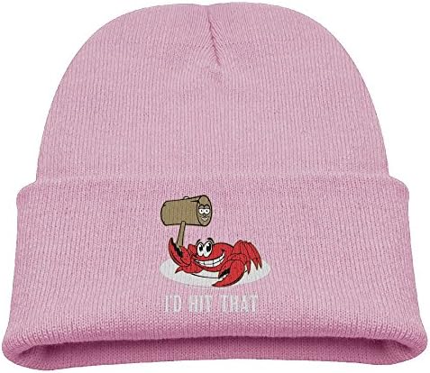 Jukaifaquj I'd Hit That Crab Children Winter Warm And Comfortabl Cute Pattern Knitting Hat Beanie Skull Cap Pink