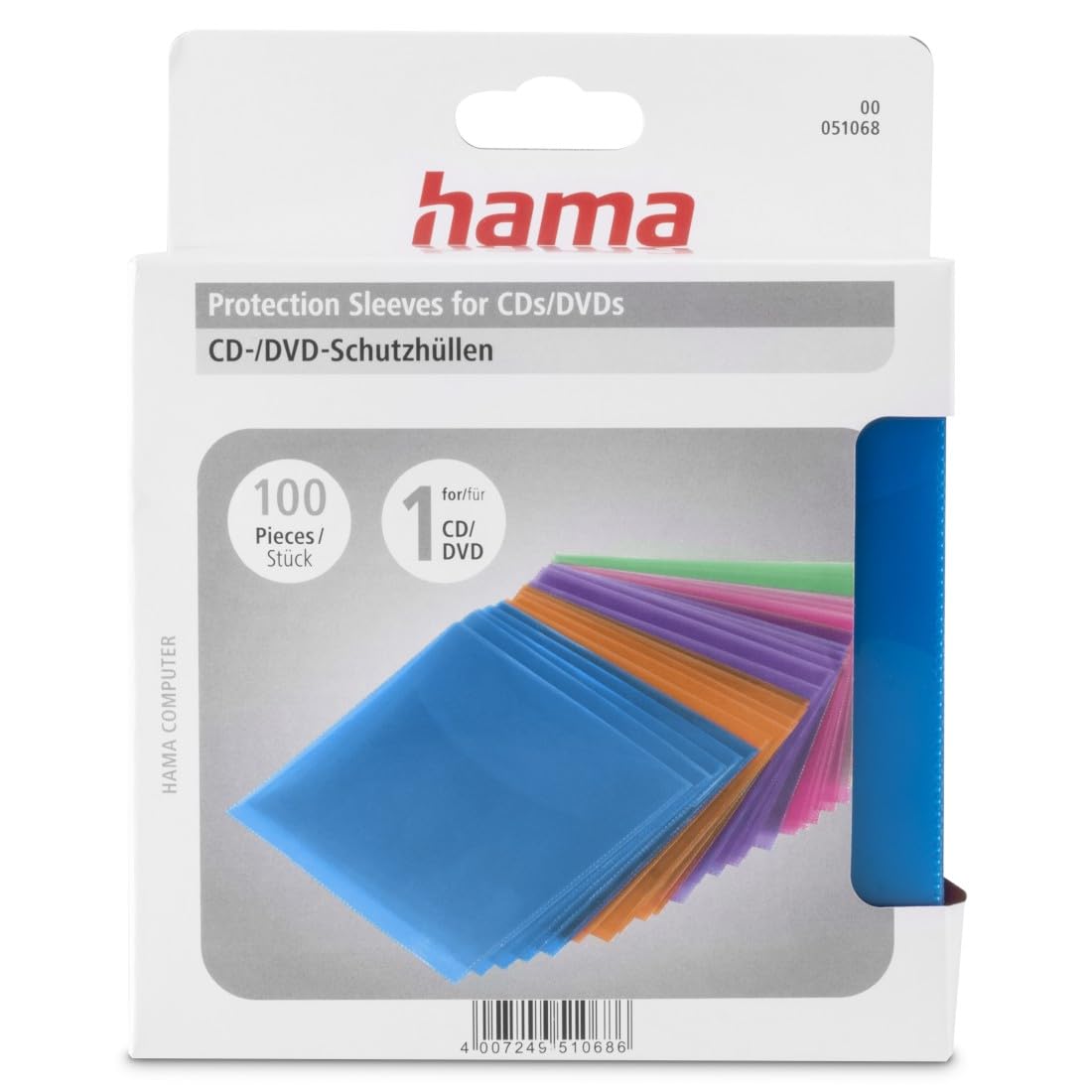 Hama | CD/DVD Protective Sleeves | 100 Pack | Assorted Colours, 00051068