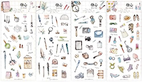 Decorative Adhesive Sticker, Craft Scrapbooking Sticker Set for Diary, Album, Notebook, Planner, Scrapbook, Calendars, Arts, Kids DIY Crafts, Bullet Journals, 4 Sheets/Pack (Commodity)