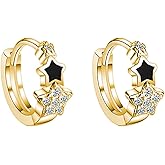 Reffeer Solid 925 Sterling Silver Star Small Hoop Earrings for Women Teen Girls CZ Hoop Earrings Cute Huggie Earrings