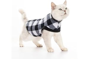 EXPAWLORER Plaid Cat Sweater - Pet Clothes Cat Puppy Vest Warm Fleece Hoodie for Cats, Fall and Cold Winter Coat Pullover Design, Buffalo Checked Sweatshirt Clothing Also for Small Dogs
