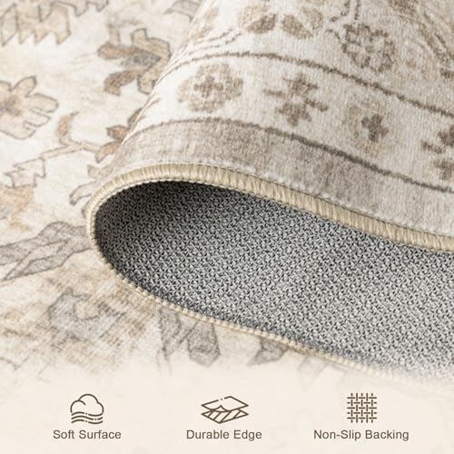 HOMFINE Beige Vintage Living Room Rug, 160 x 230 cm – Machine Washable Non-Slip Short Pile Soft Large for Living Room, Bedroom, Dining Room, Hallway