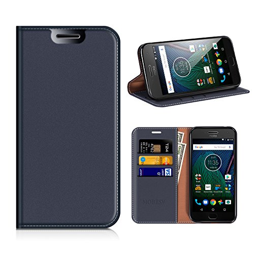 Moto G5 Wallet Case, Mobesv Moto G (5th Gen) Leather Case/Phone Flip Book Cover/Viewing Stand/Card Holder for Moto G5, Dark Blue