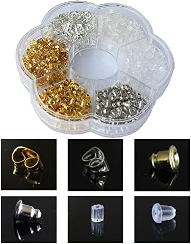620 Pcs 6 Styles Earring Backs Kit, Clear Rubber Bullet Clutch Ridge Style Sterling Earring Safety Backs