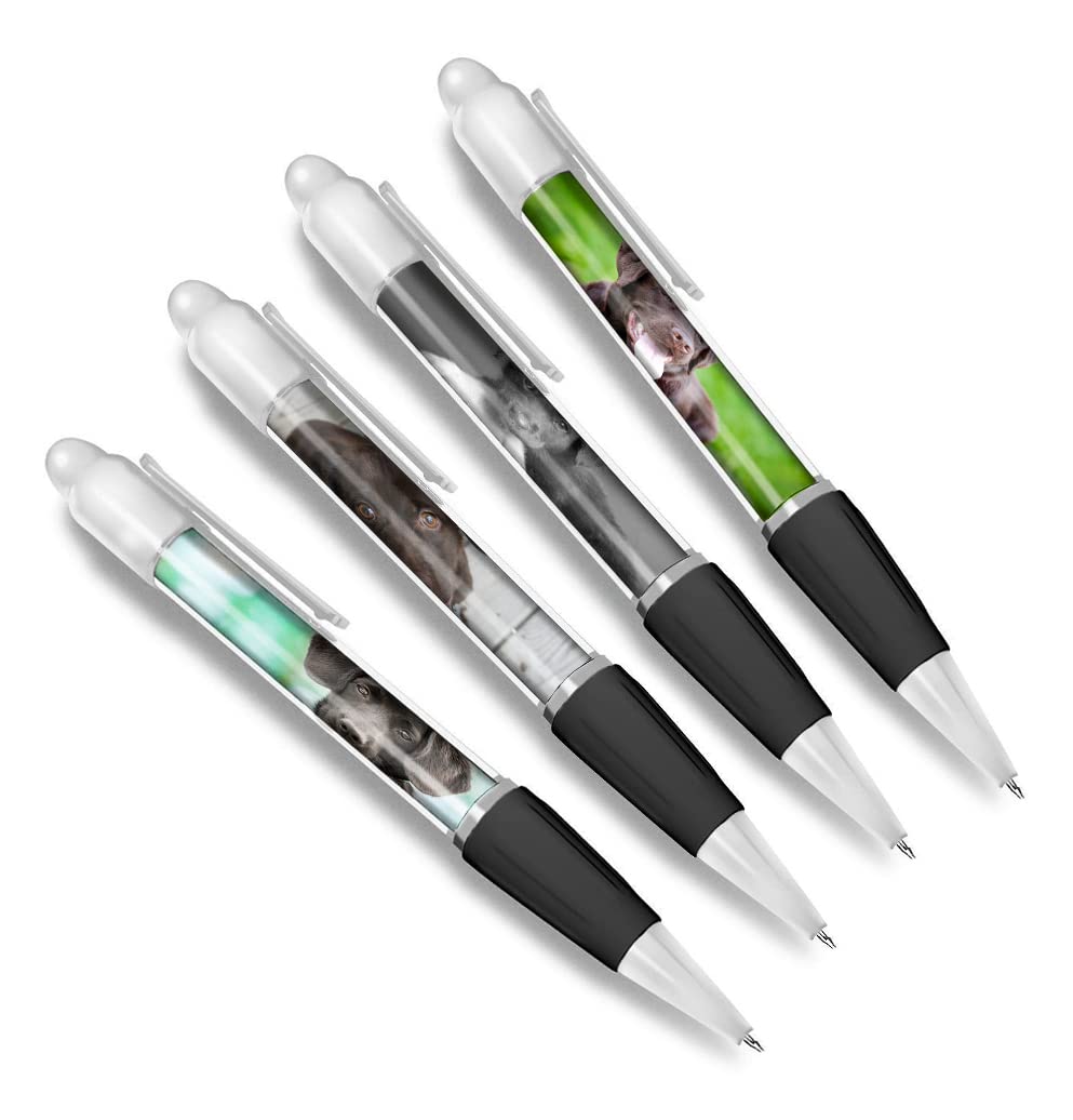 DV DESIGN Set of 4 Labrador White Ballpoint Pens - Chocolate Animal Pets Puppy Family Themed Boys Girls Men Women Pen #79623