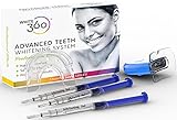White 360 Professional Teeth Whitening Kit with Carbamide Peroxide, easy-to-use, beautiful results - includes 3 x Whitening gel in syringes, whitening light, mouth tray.