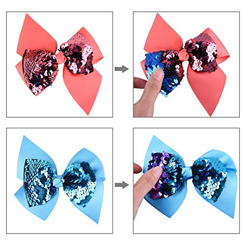image for SIQUK 20 Pieces Sequin Bows 4.5 Inch Hair Bows Reversible Sequin with 