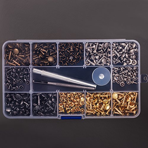 Lynda Leather Rivets 240 pcs Double Cap Rivet Fasteners- 3 Sizes/4 Colors Rivet Snap Buttons for DIY and Leather Crafts/Repairs/Decorations