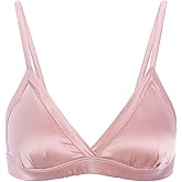 FEELITS Real Mulberry Silk Satin Triangle Bralette with Removable Pad & Soft Cup, Ultra Breathable Wire-Free Bra for Women