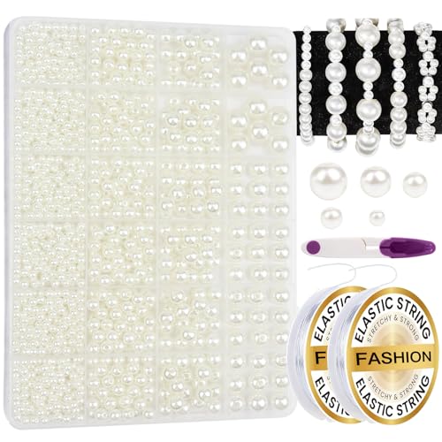 Hpebl 1668 Pcs Pearl Beads for Bracelet Making Kit 5 Sizes Pearl Beads for Jewelry Making Pearls Bracelet Bead Charms Necklace Earrings DIY Craft for Women Pearls Bead for Crafting