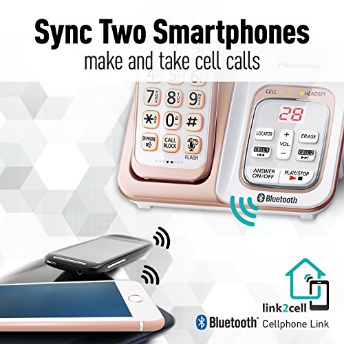 PANASONIC Expandable Cordless Phone System with Link2Cell Bluetooth, Voice Assistant, Answering Machine and Call Blocking - 2 Cordless Handsets - KX-TGD562G (Rose Gold/White) - Thumbnail 2