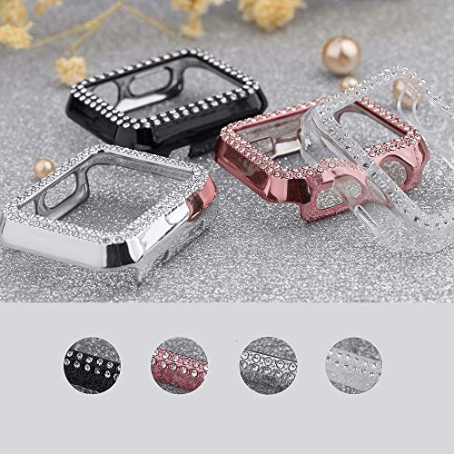 Secbolt Bling Case Compatible with Apple Watch 38mm 40mm 42mm 44mm, Full Cover Bumper Screen Protector for iWatch Series 5 4 3 2 1, Rose Pink 38mm