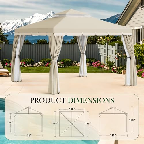 Drawisi 10' x 10' Heavy Duty Gazebo with Mosquito Net & Privacy Curtains image 24