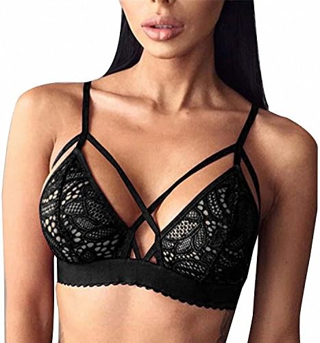 Smakke Women Sexy Crossing Crop Tops Floral Lace Bra Seamless Wireless Bustier