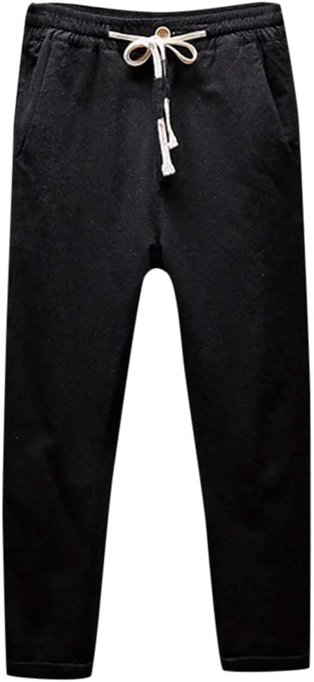 IUTE Men's Solid Straight Long Pants Sports Running Jogging Fitness Training Drawstring Elastic Waist Lightweight Breathable Cotton Linen Sweatpants Trousers with Pockets S-5XL