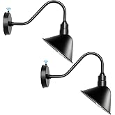 8" Gooseneck Sign Light, Outdoor Store Fixture, with Dusk to Dawn Sensor | Black Dome Angle Shade Exterior Barn Lighting, Farmhouse Vintage Style Small Wall Scoop Lights, For Porch, Store, Commercial