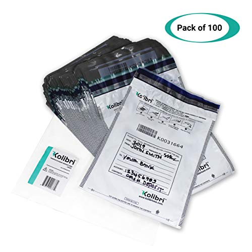 Kolibri Level 4 Security Bank Deposit Bags 9" x 12"- 100 Pack | Tamper Evident Traceable Self-Adhesive Poly Bags for Cash, Checks, Money or Currency Bank Deposits
