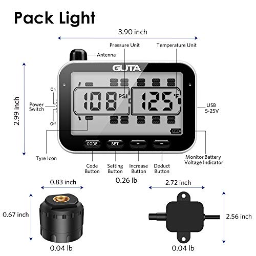 RV Tire Pressure Monitoring System, RV TPMS, 8 Sensors, 7 Alarm Modes