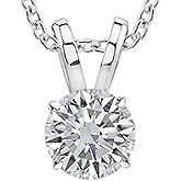 0.63 Carat 14K White Gold Round Diamond 4 Prong Solitaire Pendant Necklace K Color VS2 Clarity, w/ 16" Silver Chain