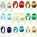 TLT Short Hair Wig 11'' 28cm Straight Oblique Bangs Short Bob Hair Candy Color Cosplay Wigs Natural As Real Hair+ Free Wig Cap BU029V