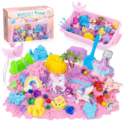 snookids Sand Magica, Unicorn Sand Toy Set, with Natural Beeswax 690g, 24 Sand Molds, 3 Unicorns, Sand Shell with Lid, Sensory Toy Children 3 4 5 6 7 8 9+ Years Old