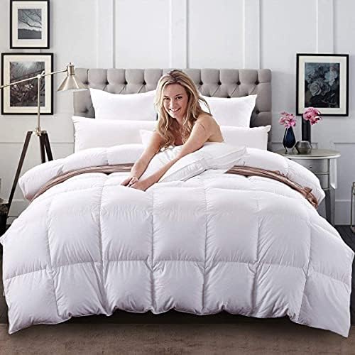 C&W White Goose Down Comforter Queen Size Down Duvet Insert 90x90 inches 100 Cotton Shell All