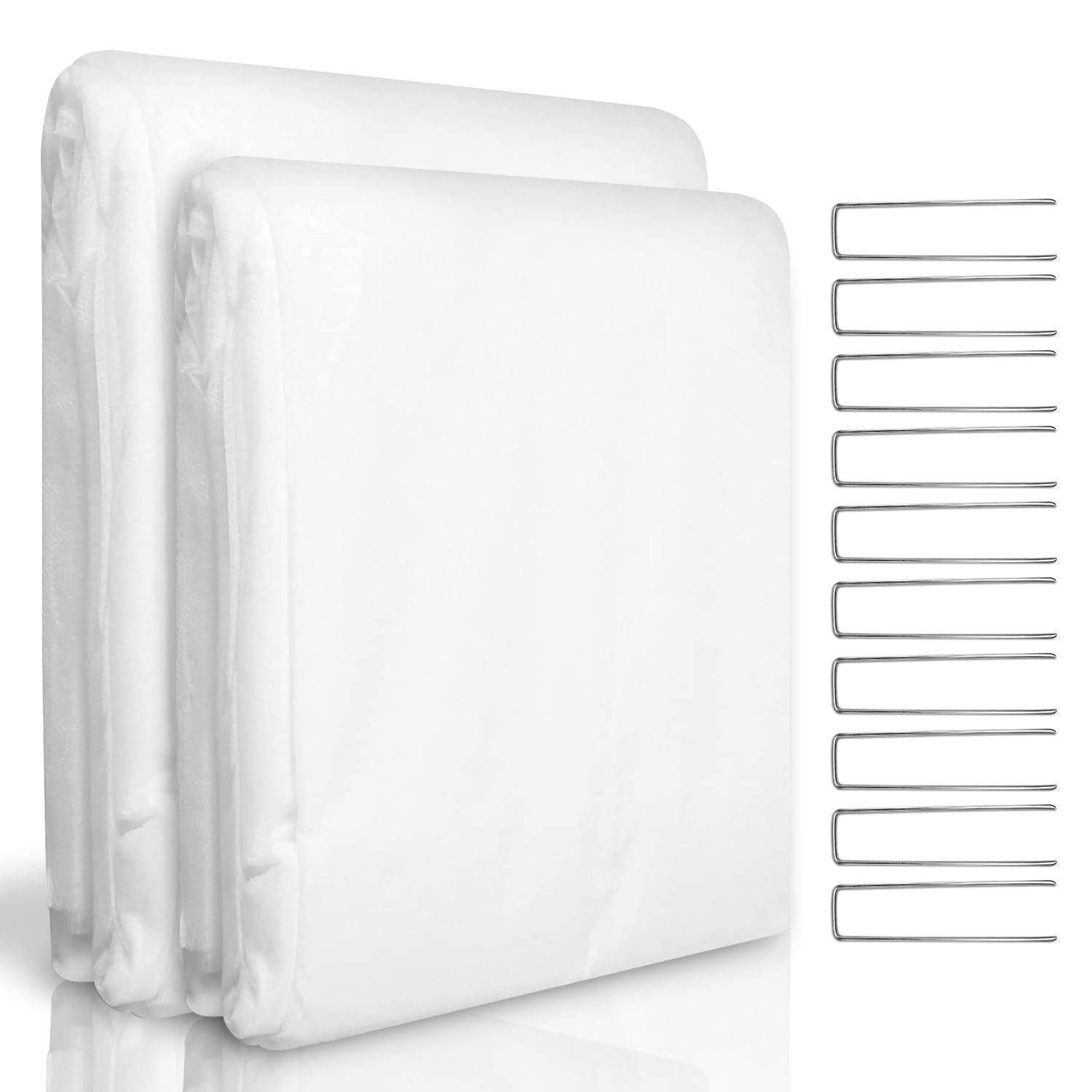 WISD Garden Fleece Frost Protection - 60gsm Horticultural Fleece Winter Plant Covers with 10 U-Shaped Ground Pegs - Reusable Frost Blanket for Outdoor Garden Plants in Cold Weather (White, 2x5m)