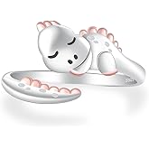 Sleeping Dinosaur Ring for Women - 925 Sterling Silver Cute Jewelry for Dinosaur Lovers Adjustable Ring for Graduation Gifts Animal Lover Gift