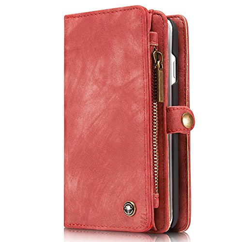 FLY HAWK iPhone 8 PU Leather Wallet Magnetic Phone Case Detachable Protective Case with Card Holder Folio Flip Cover, Red - Thumbnail 3