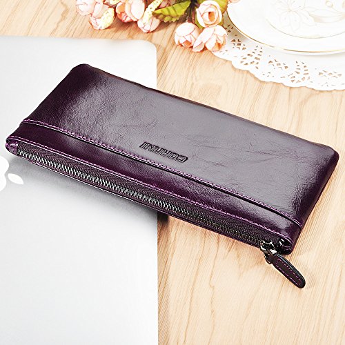 CORNMI Phone Purse Wallet Handmade Dip Dye Leather Long Card Organizer Wallet with Removable Card Holder ,Universal Leather Case for iPhone ,Samsung - Purple