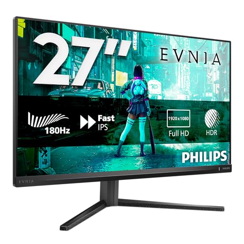 PHILIPS Evnia 27M2N3200AM 27 Zoll FHD Gaming Monitor, 180Hz, Fast IPS Panel, 1ms GtG, HDR10, G-Sync Compatible, Höhenverstellung,Lautsprecher,(1920x10