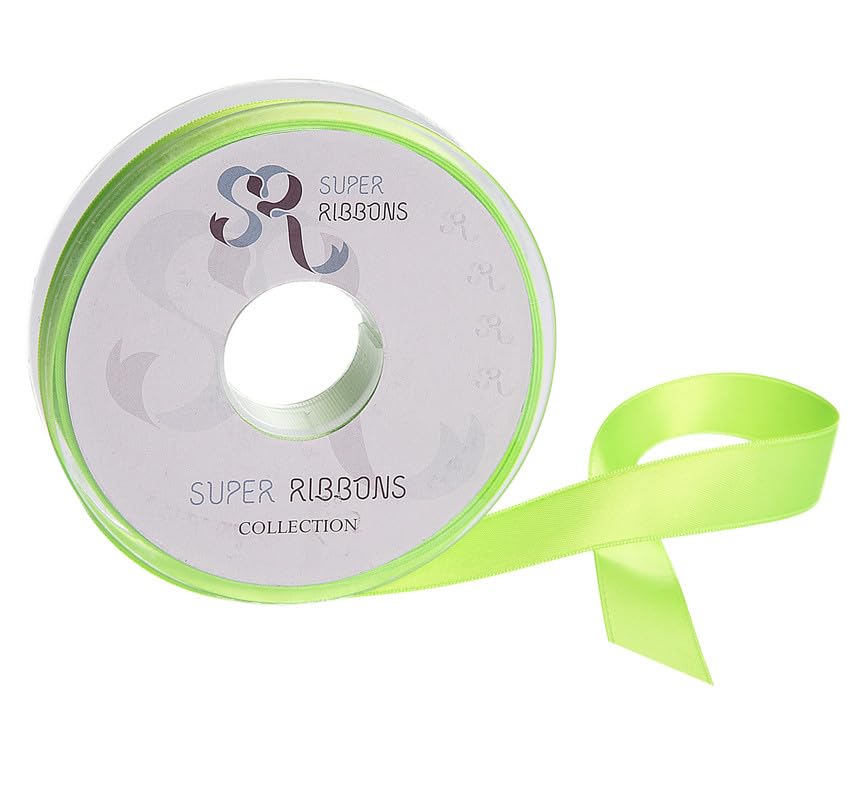 SR SUPER RIBBONS®™- Full Reel 25mm Double Faced Satin Ribbon, 20 Metres on Reel - Florescent Green — image 1