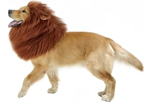 NEWBEA Lion Mane for Dog Costume, Dog Lion Mane, Realistic Funny Lion Wig for Medium to Large Sized Dogs, Halloween Fancy Dog Lion Costume(Dark Brown with Ear)