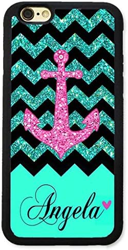 iPhone XS Max Case, iPhone 10S Max Case, ArtsyCase Black Teal Chevron Pink Anchor Monogram Personalized Name Phone Case for iPhone XS Max and iPhone 10S Max (Black)