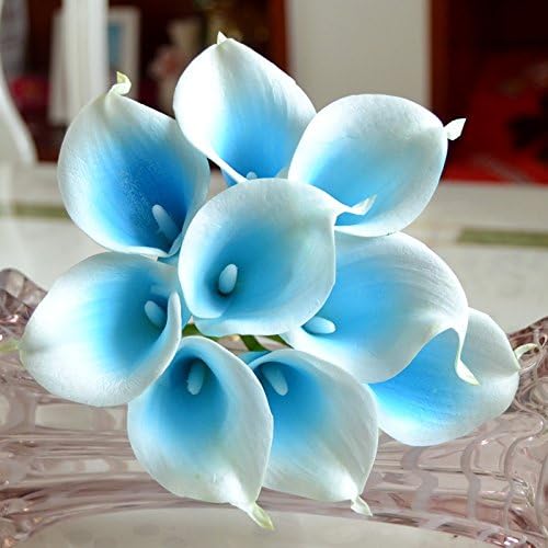 DES 12 Colors Real Touch Calla Lily 9 Stems/Lot Artificial Flowers for Wedding Decoration Blue with White