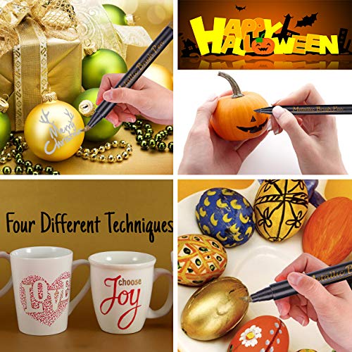Metallic Marker Pens, Metallic Paint Art Markers Pen Set, for Black Paper, Rock Painting, Calligraphy, Lettering, Scrapbooking, Card Making, Halloween Pumpkin Gift, Set of 10 Colors(Brush Tip)
