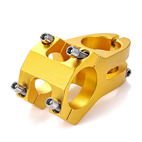 PGMJ Aluminum Alloy 31.8 Stem 45mm Bike Stem Mountain Bike Stem Short BMX Parts Road Bike, Bicycle, BMX, MTB, Fixie Gear, Cycling Short Handlebar Stem and 1 Pair Bike Handle Bar Grips (Gold) - Thumbnail 4