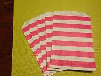 Juego de 12 bolsas de papel de rayas de color rosa