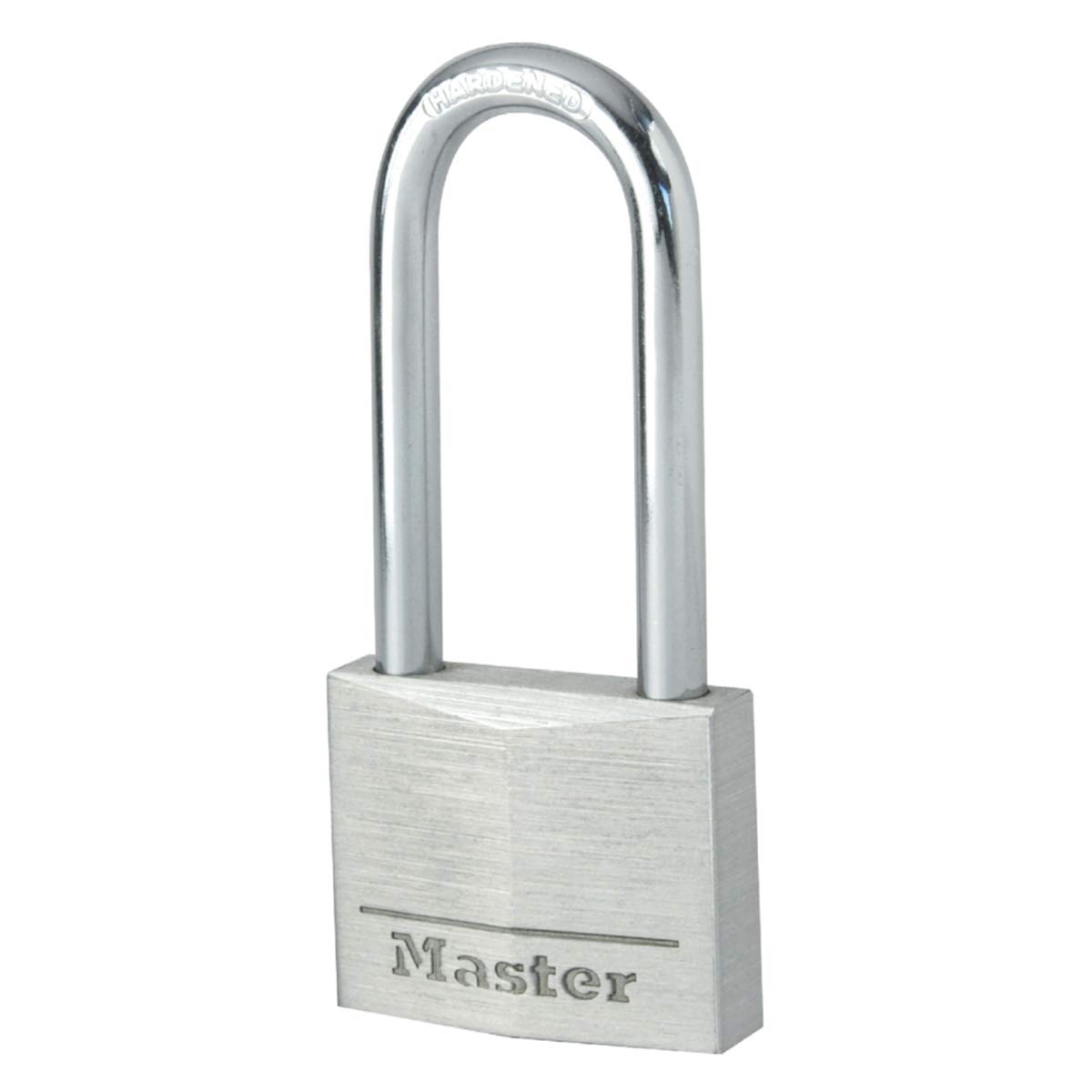 Master Lock 9140EURDLH Key Padlock in Aluminium with Long Shackle, Grey, 4 x 7,6 x 1,3 cm