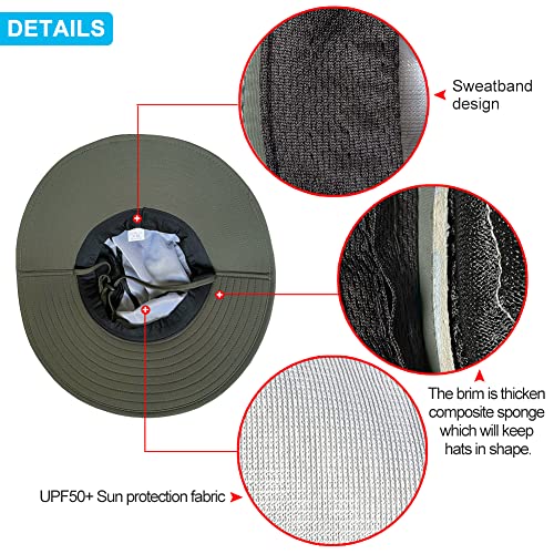 Sireck Sun Hat for Men Women, UPF 50+ Fishing Hat, Outdoor Sun Protection Bucket Hats, Water Resistant Wide Brim Safari Hat Quick Dry Summer Boonie Hat for Hiking Hunting Gardening Beach (Army Green)