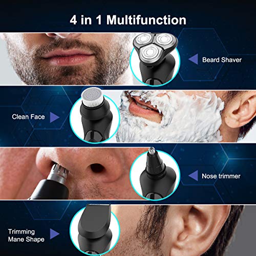 Electric Razor for Men- 4 in 1 Nose Hair Trimmer, Facial Cleansing Brush, Beard Trimmer, Mane Shape Trimmer Electric Men's Rotary Shavers Grooming Kit with Pop-up Trimmer Christmas Gifts for Men